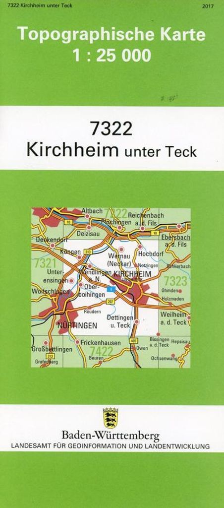 Topographische Karte Baden-Württemberg Kirchheim unter Teck