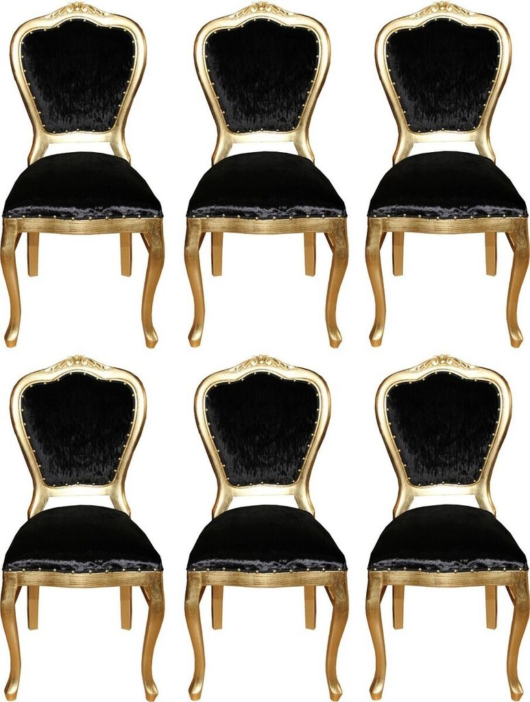 Casa Padrino Luxus Barock Esszimmer Set Schwarz / Gold 45 x 46 x H. 99 cm - 6 handgefertigte Esszimmerstühle - Barock Esszimmermöbel