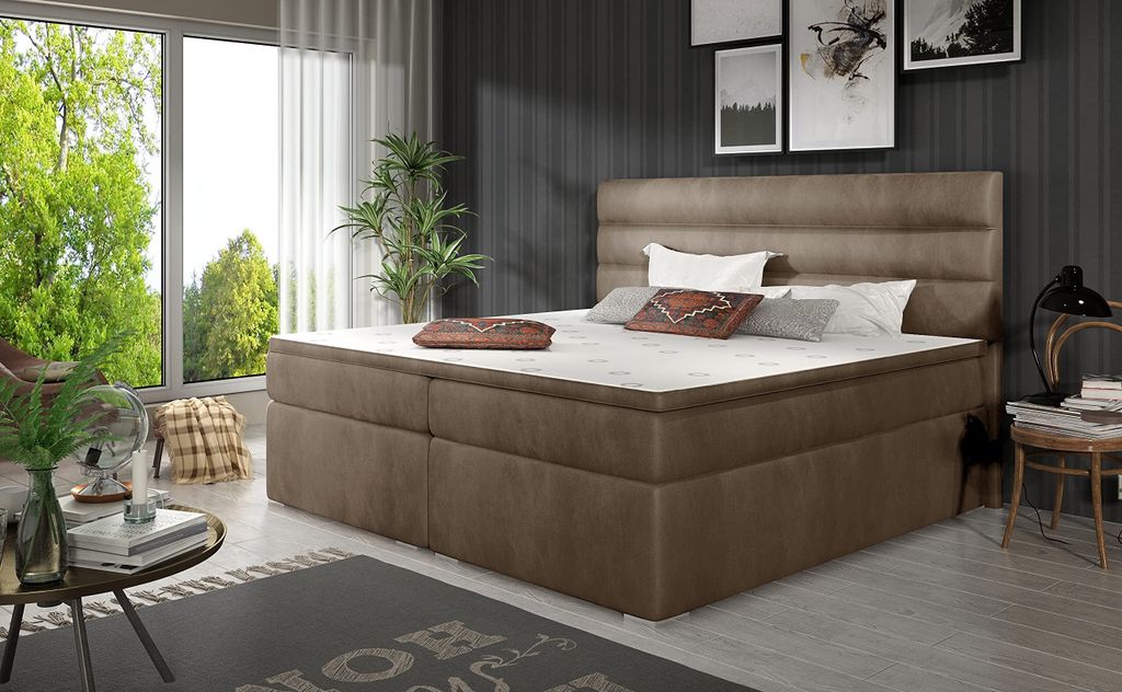 Boxspringbett Berto Polsterbett Continentalbett Bett mit Bettkasten 140x200cm Möbel 23 (Monolith09)