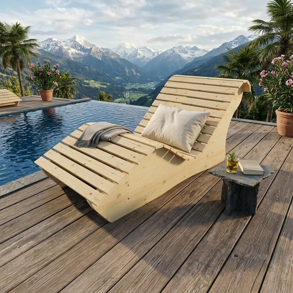 Holzliege Waldsofa Wellenliege Relaxliege "Sigi" Gartenliege Massivholz Fichte abgeschrägt 80cm Himmelsliege