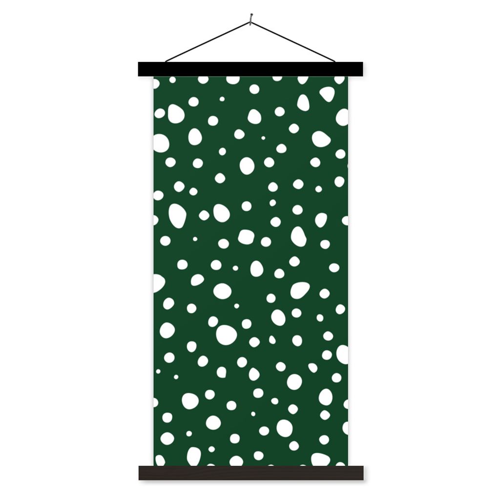 MuchoWow Textilposter Polka dots - Weiß - Grün 60x120 cm mit schwarzem Rahmen - Magnete