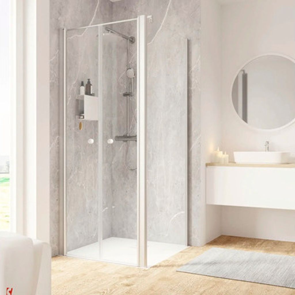 Duschtür mit Seitenwand und Pendeltür SCHULTE Garant 2.0 ExpressPlus 80 x 80 cm Profil aluminium Klarglas schmutzabweise
