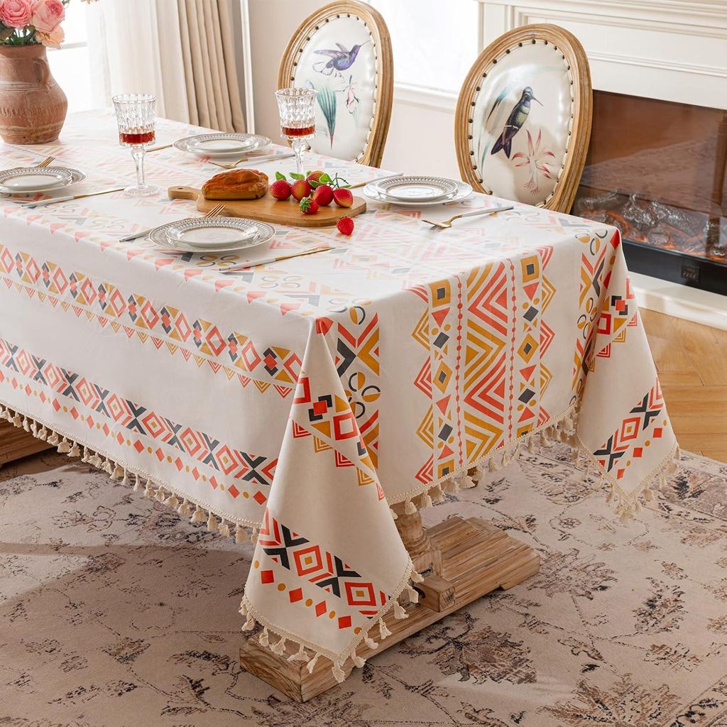 Boho Tischdecke Geometrisches Wachstuchtischdecke Rechteckig Tischtuch mit Quasten Wasserdicht Schmutzabweisend fš¹r Esstisch Kš¹che Feiern 140...