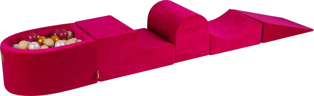 MeowBaby Spielplatz aus Schaumstoff 4-Element Schaumspielset mit Kleine Bällebad, 100 Bälle, 57x45x30cm, Samt, Magenta: Burgunderrote Perle, Gold...