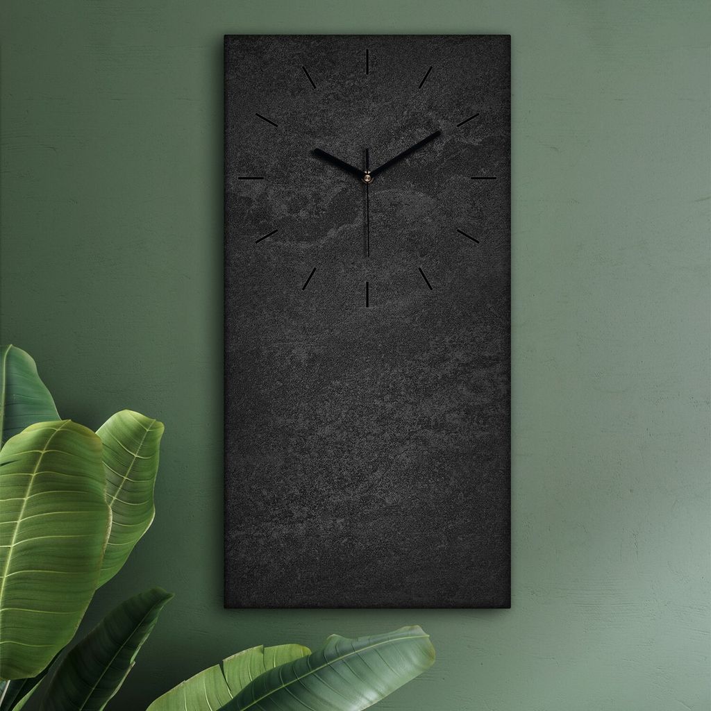 Wohnzimmer Leinwand Uhr Geräuschlos Küche 30x60 Schwarzer Stein, Marmor, Motive, Textur, schwarze Zeiger