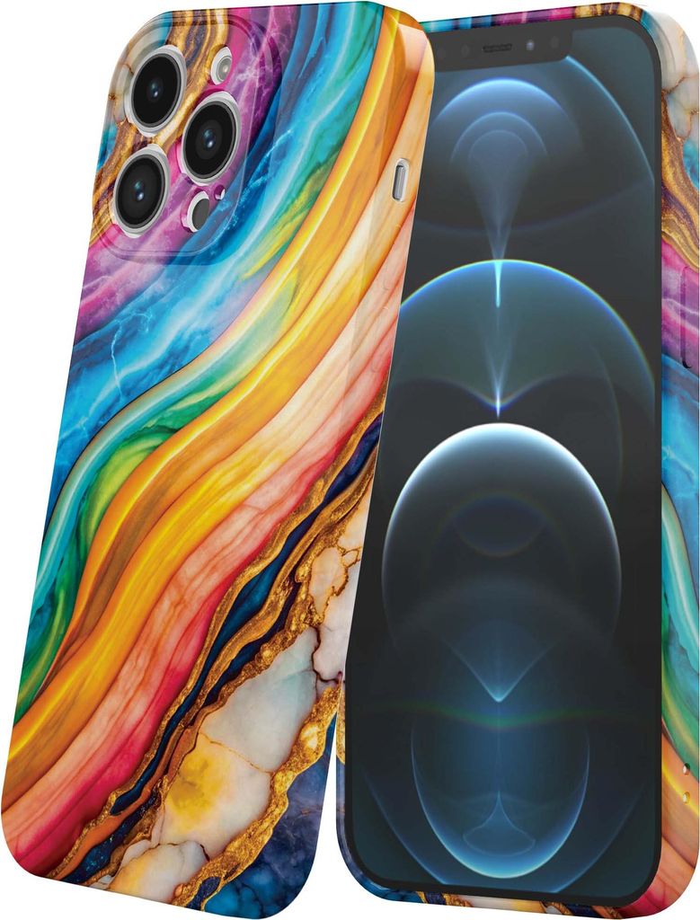 Smartphonica Handyhülle geeignet für iPhone 12 Pro mit Regenbogen Gold Marmor Print - Flexible Softcase TPU - Backcover Case Regenbogen Gold Marm...