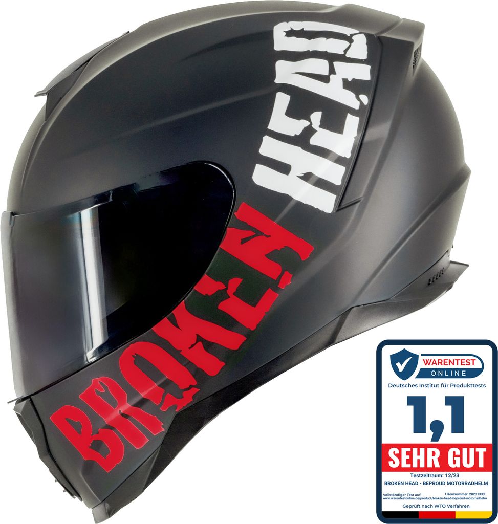 Broken Head BeProud Sport Rot Motorradhelm + Schwarzes Visier : L (59-60 cm) Größe: L (59-60 cm)