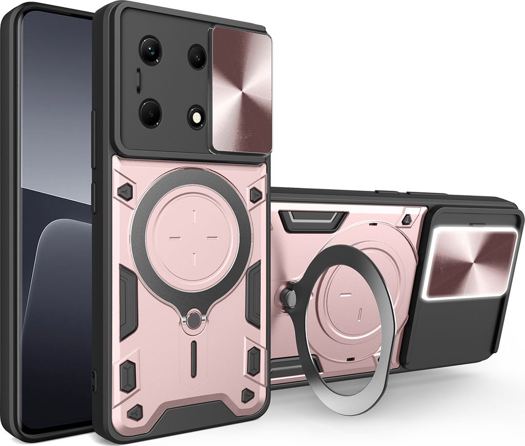 Handyhülle für Infinix Note 30 5G/4G Dual-Layer Stoßfest Rüstung Hülle mit Dia Kameraschutz und Kreisförmig Ring Ständer Roségold