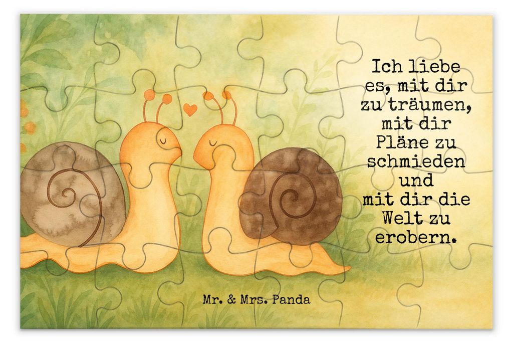 Mr. & Mrs. Panda Puzzle Schnecken Liebe Design 24 Teile - Weiß - Geschenk, 2000, glücklich, 500, Freundin, Jahrestag, Legespiel, Ehe, Puzzlespiel...