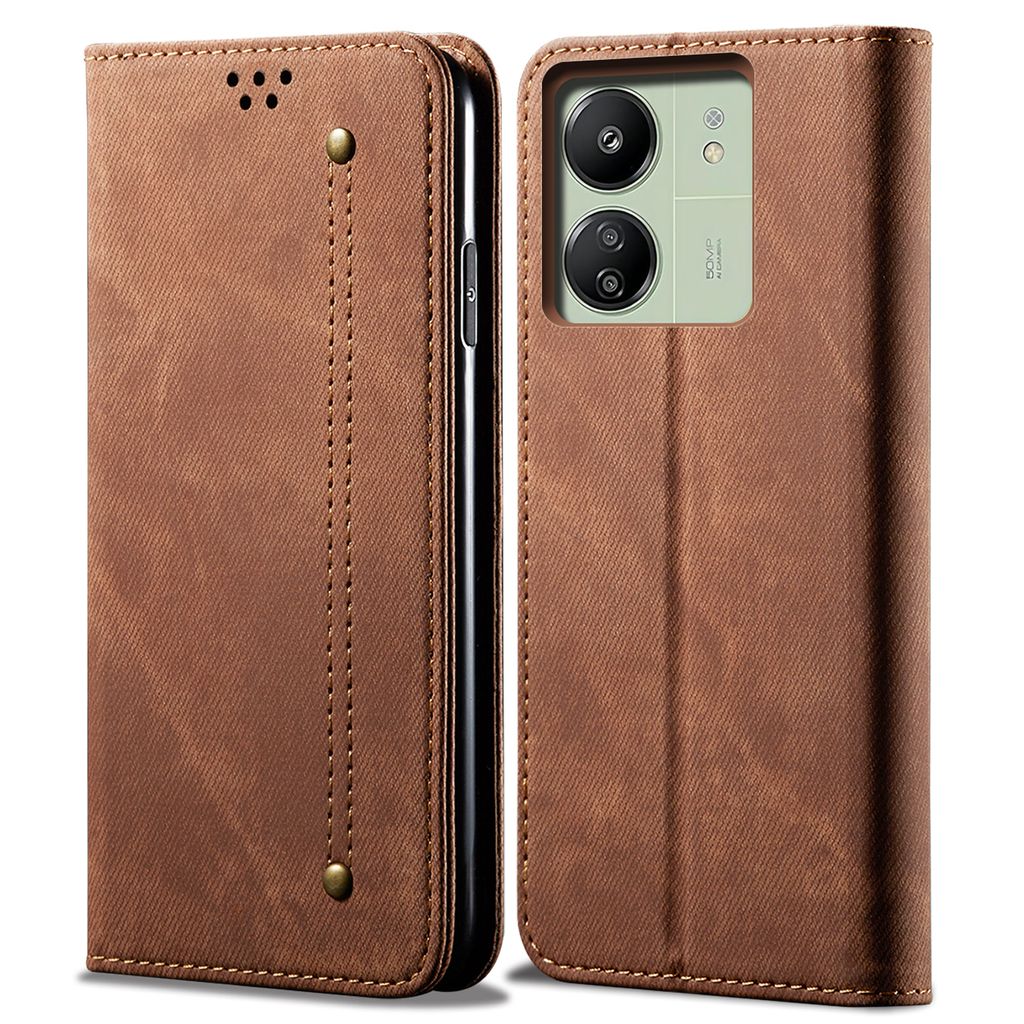Hülle für Xiaomi Poco C65 /Redmi 13C 4G Leder Brieftasche Flip Bookstyle Schutzhülle mit Standfunktion Braun