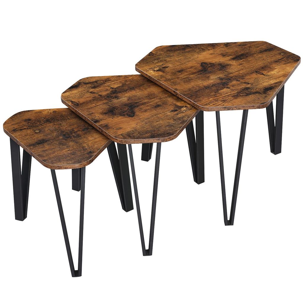 FORTENA Couchtisch 3er Set Satztische, Nesting-Design, Braun-Schwarz