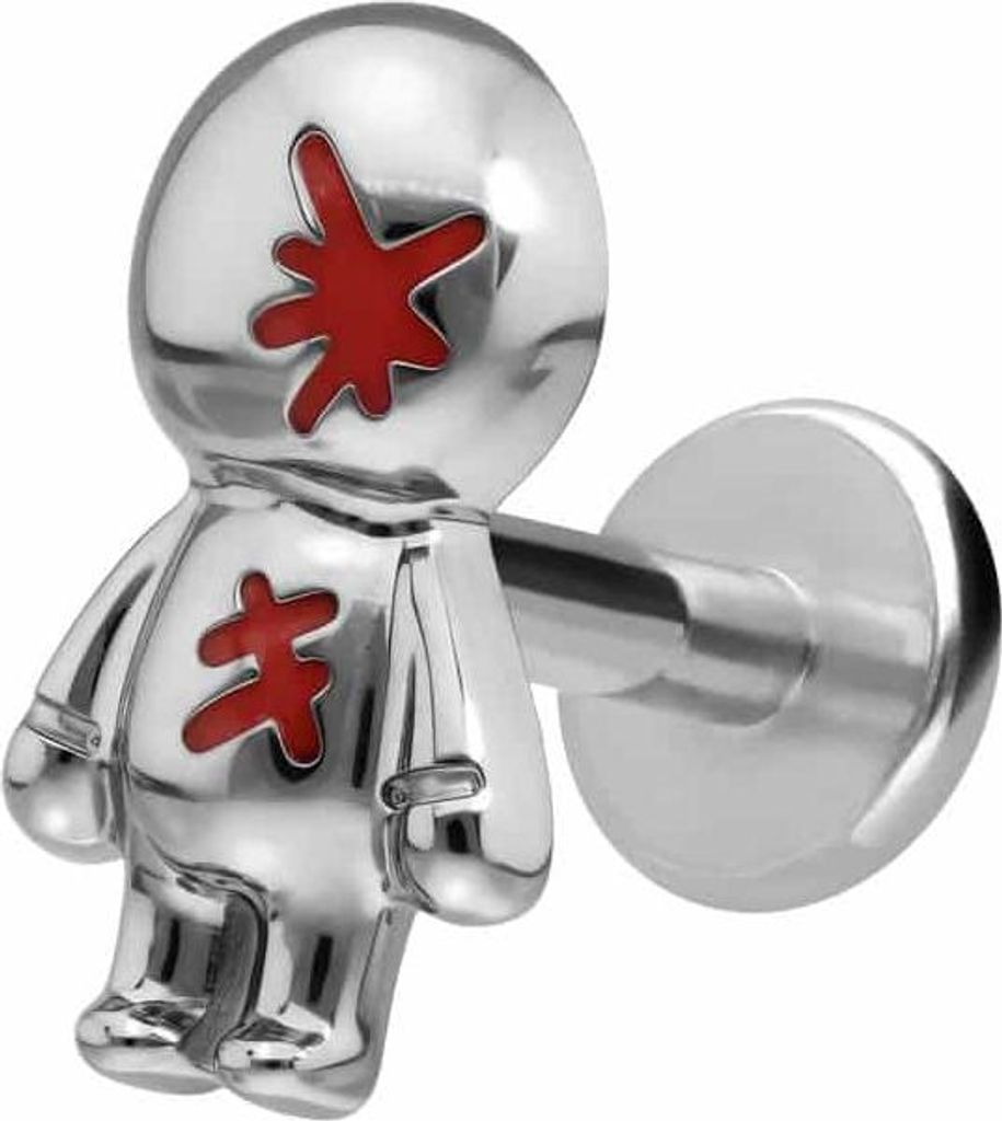 Ohrpiercing, Nasenpiercing Titan Labret mit Innengewinde PUPPE Silber Stablänge: 8mm | Stabstärke: 1,2mm