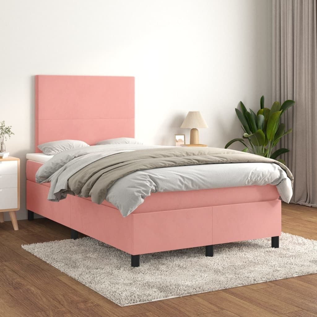 vidaXL Boxspringbett mit Matratze Rosa 120x200 cm Samt - Boxspringbett - Boxspringbetten - Bett - Schlafzimmermöbel