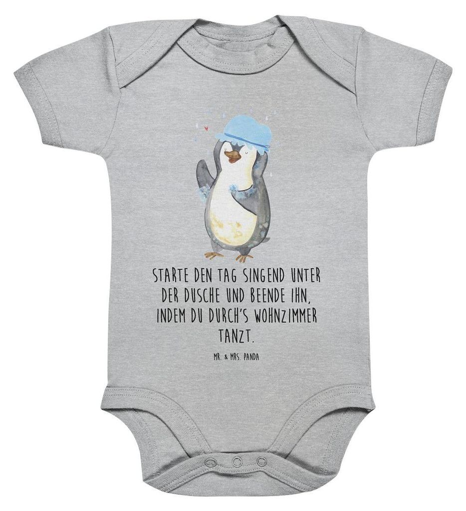 Mr. & Mrs. Panda overall baby Pinguin Duschen 1. - 3. Monat - Heather Grey - Geschenk, Duschkonzert, kurzarm strampler, Baden, Babystrampler, Singe...