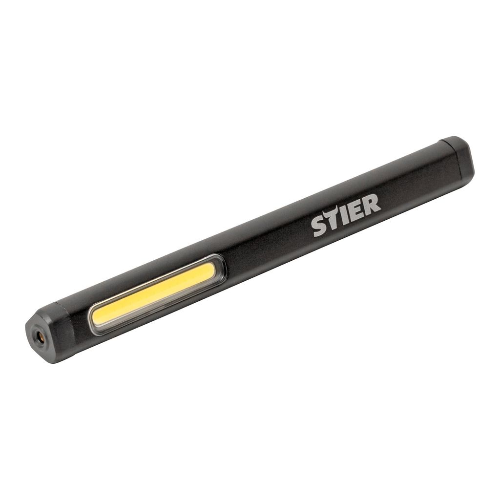 STIER Akku COB LED Stiftleuchte 200 Lumen, 750 mAh Akku, Aluminiumgehäuse, USB, Clip und Magnet, stufenlos dimmbar