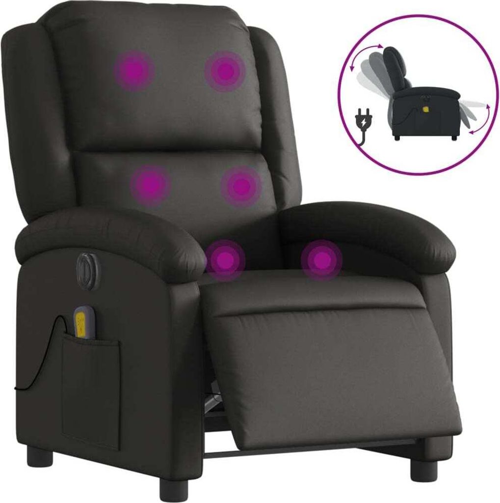 vidaXL Massagesessel Elektrisch Schwarz Echtleder