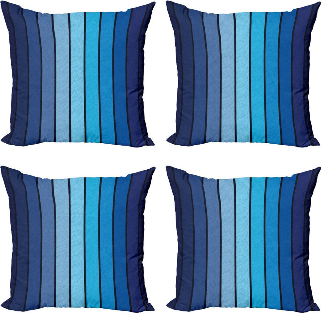 ABAKUHAUS Marine Kissenbezug Set (4 Stück), Plaketten in Blue Borders, Moderner Doppelseitiger Digitaldruck, 45 cm x 45 cm, Dunkelblau und Hellblau