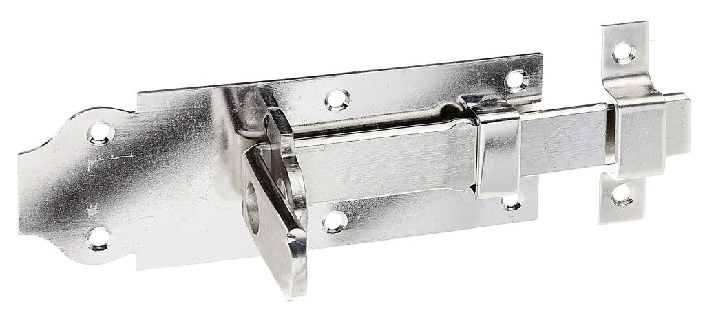 Alberts Schlossriegel | gerade, mit flachem Griff und befestigter Schlaufe | Edelstahl | Platte 140 x 52 mm
