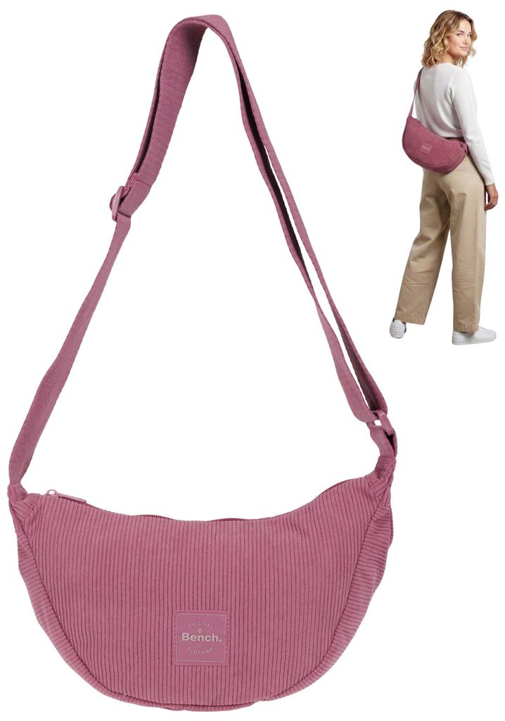 Handtasche Tasche Damen Bench Moon Bag Crossbody Schultertasche Freizeittasche Damentasche Crossbag Medium Cord 64230 4800 Rosa Violett Malve + Etui