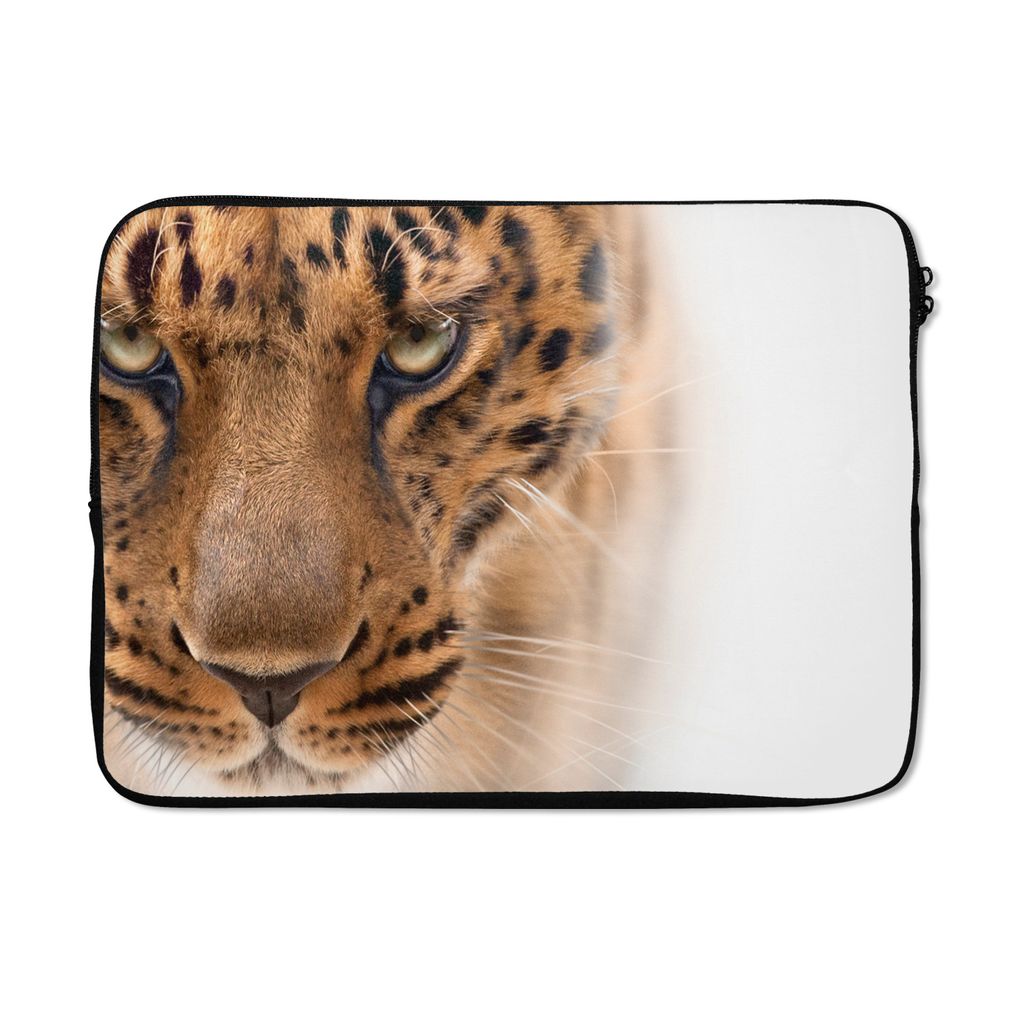 MuchoWow Laptop Hülle 14 ZollLeopard - Pelz - Weiß Laptoptasche - Laptoptasche - Stoßsicher - Schutzhaube