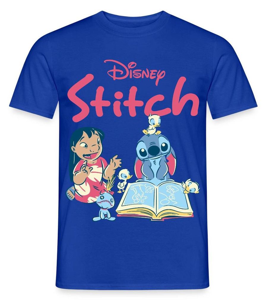 Lilo & Stitch Mit Buch Männer T-Shirt, XL, Dunkelblau