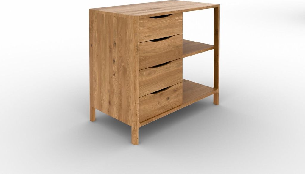 Kommode Swig aus Wildeiche massiv geölt 95x50 cm mit 4 Schubladen und 2 Fächern