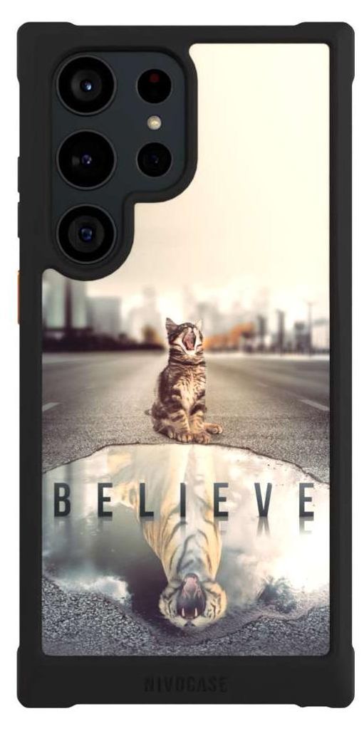 NIVOCASE Hülle für Samsung Galaxy S23 Ultra Stoßfeste Handyhülle NIVOmax Case Schwarz Motivation Tiere Tiger
