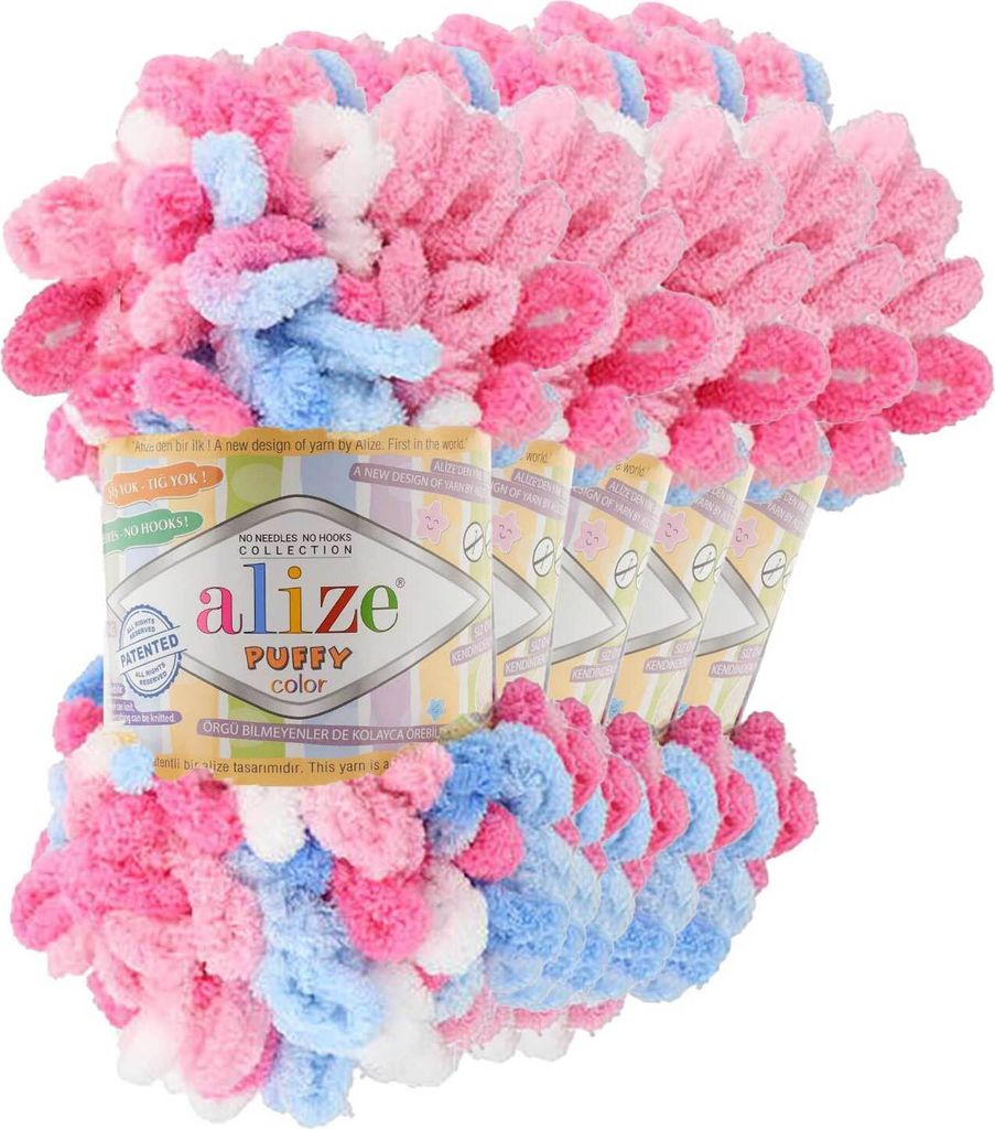 5 x 100g Strickgarn ALIZE Puffy Color Stricken ohne Nadeln Fingerstrickgarn