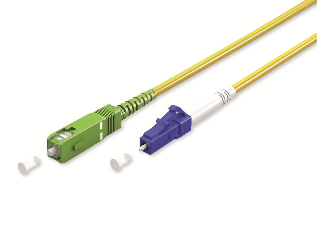 Glasfaserkabel (FTTH), Singlemode (OS2) Yellow, (Simplex), 3 m SC-APC (8°) Stecker > LC-UPC Stecker, halogenfreier Kabelmantel (LSZH), Lichtwellen...