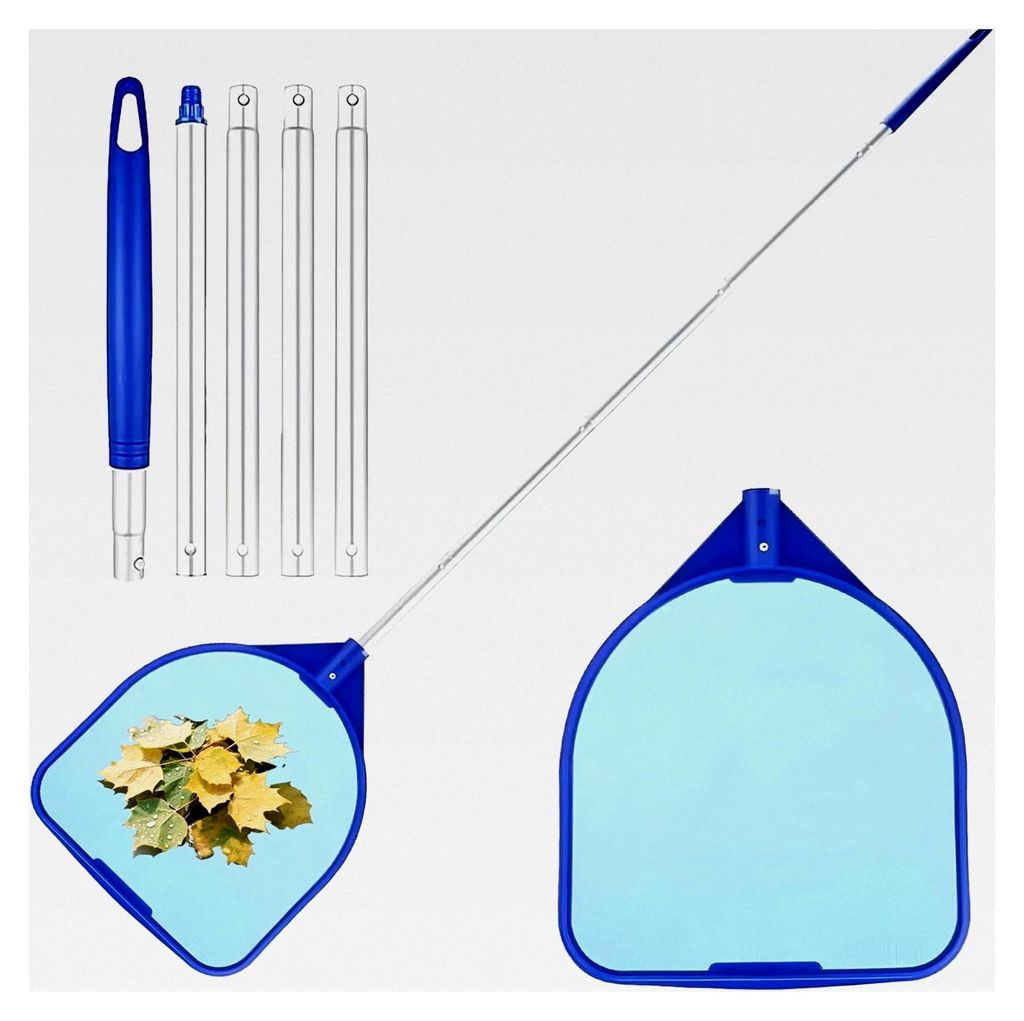 Poolkescher mit fünf segmentierten Klick-Teleskopstangen – Reinigungsset für Schwimmbäder, Whirlpools und Teiche