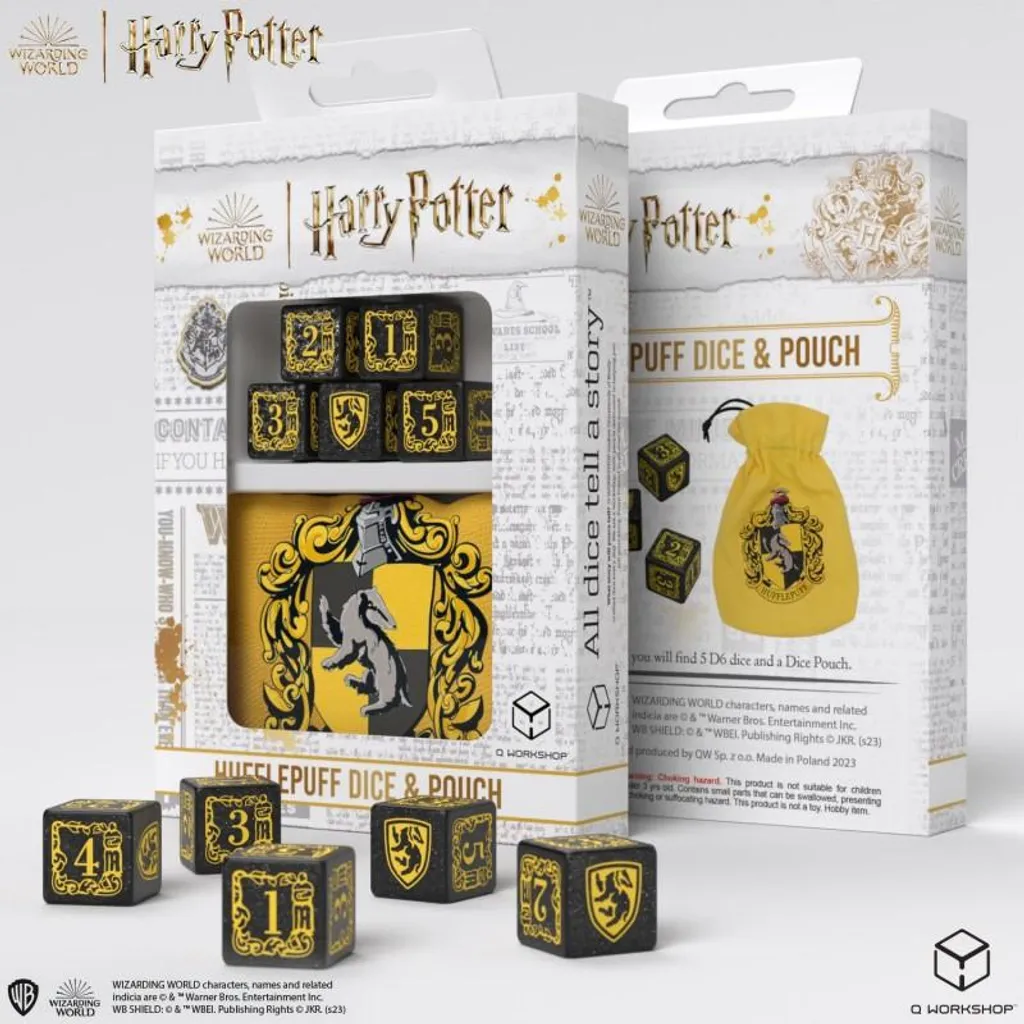 Harry Potter Hufflepuff Jeu de Dés Q-Workshop avec Sac en Coton - 5 Dés