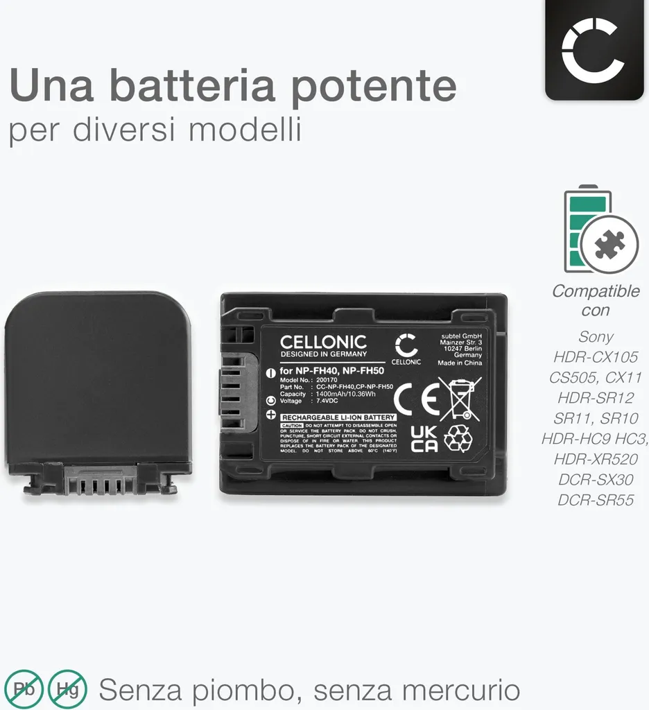 Kit 2 Batterie Viaggio CELLONIC per Sony NP-FH50 NP-FH40 1400mAh - 4