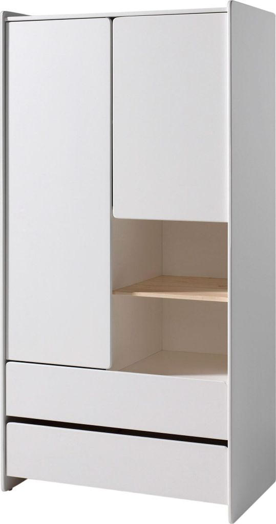 Kleiderschrank Karilynn 90x55x180 Schrank MDF+Massivholz Weiß