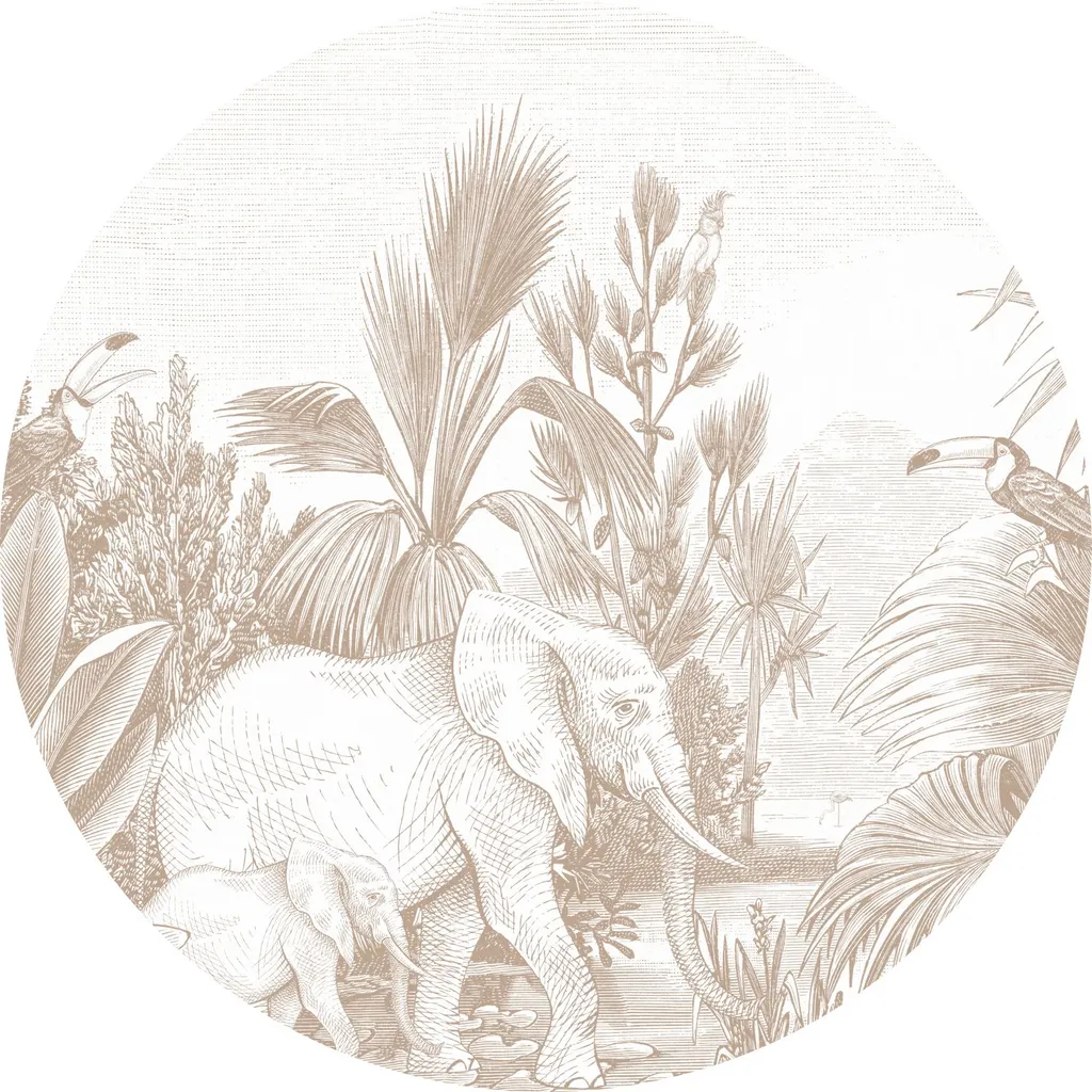 Fotomurale Tondo Eco ESTAhome Giungla Beige Ø 70 cm FSC