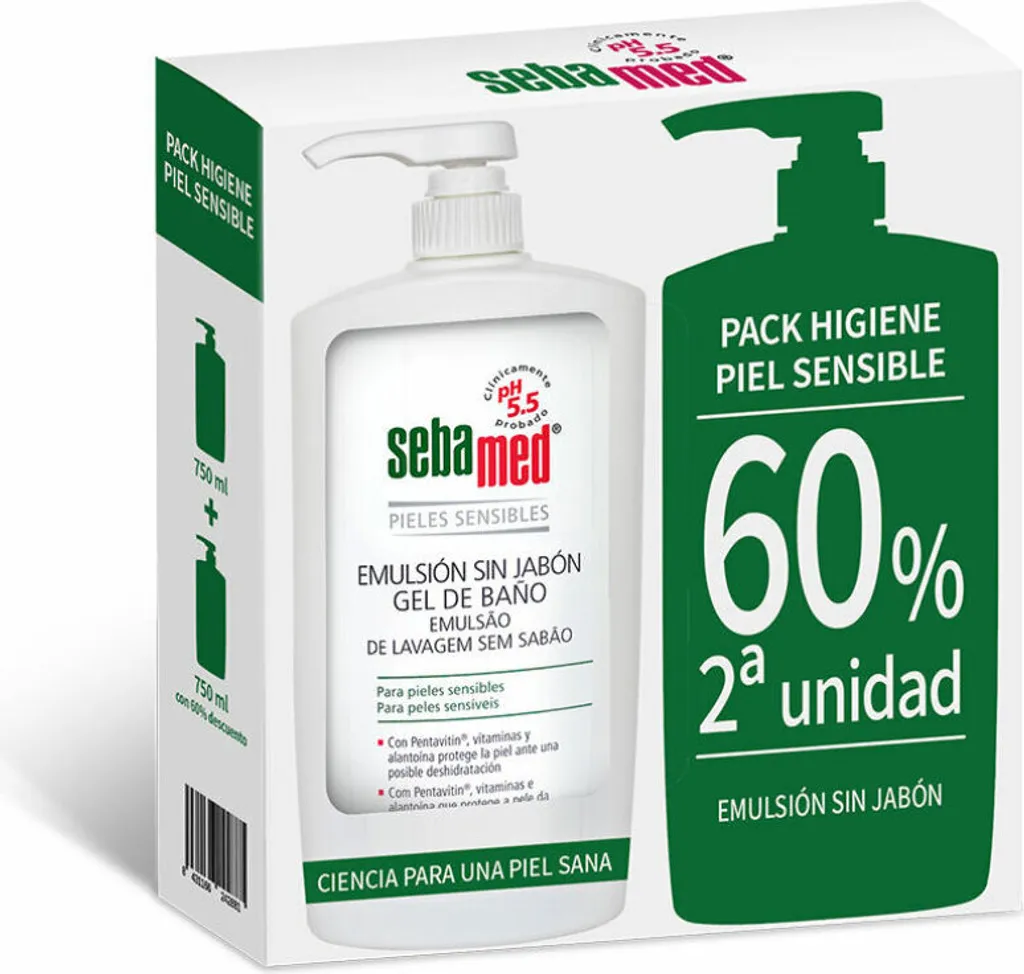 Gel de bain Sebamed pH 5.5 émulsion lavante haute tolérance 2x750ml