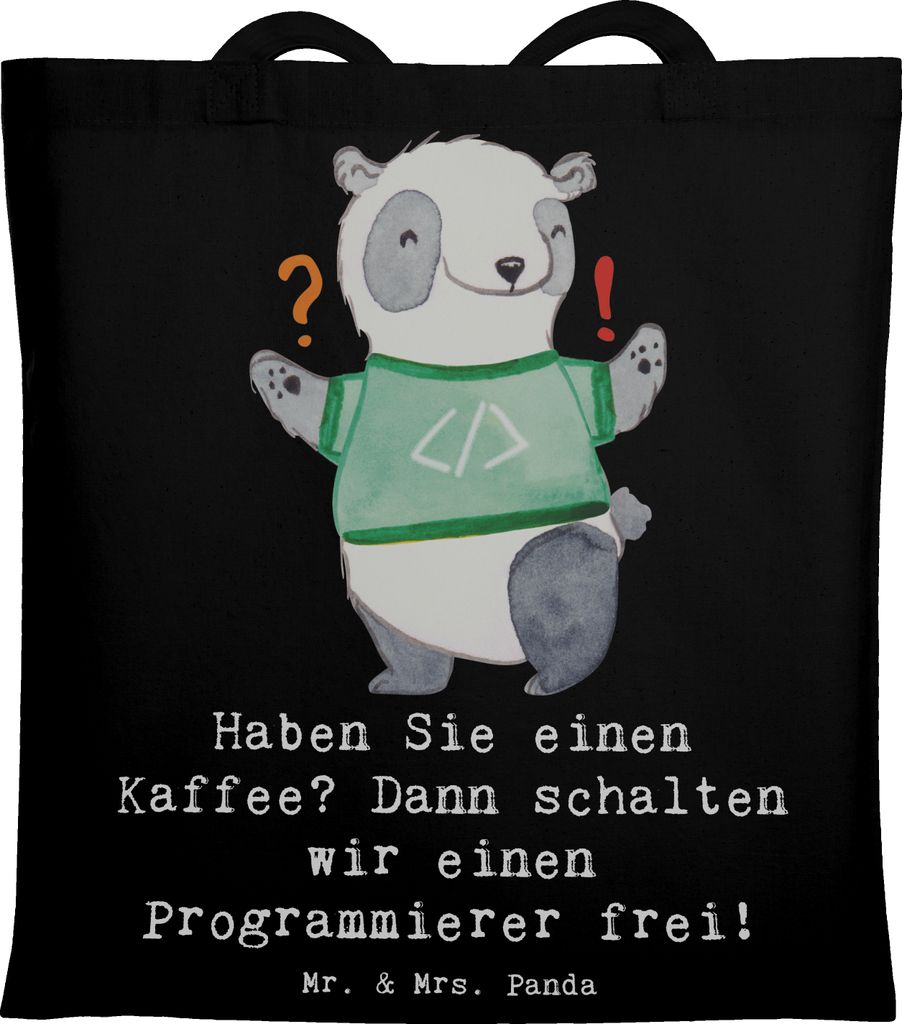 Mr. & Mrs. Panda Jutebeutel Programmierer Kaffeezeit - Schwarz - Geschenk, Arbeitstempo, Tote Bag, Geschenke mit Herz, Softwareentwicklung, Berufsl...