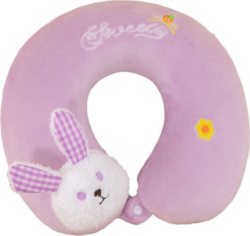 Reise-Nackenkissen mit Cartoon-Kaninchen und Seitentasche, atmungsaktiv, bequem, verbesserter Memory-Schaum, U-förmiges Kissen, bequemes Nackenkissen