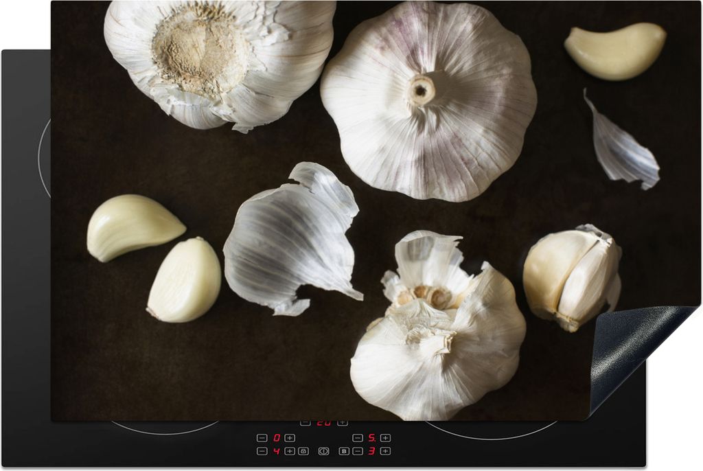KitchenYeah Herdabdeckplatte Draufsicht auf den zerkleinerten Knoblauch , 81x52cm, Küche Deko, Glaskeramikfeld Herdabdeckung, Abdeckplatte fùr ...