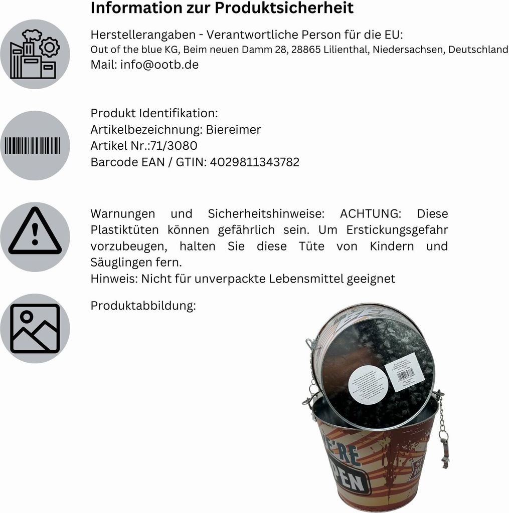 Produktbild von Biereimer 6 Liter – Eiseimer Aus Metall Mit Holzgriff + 2 Flaschenöffner – Retro US-Werbemotiv – Für Partys & Grillfeste