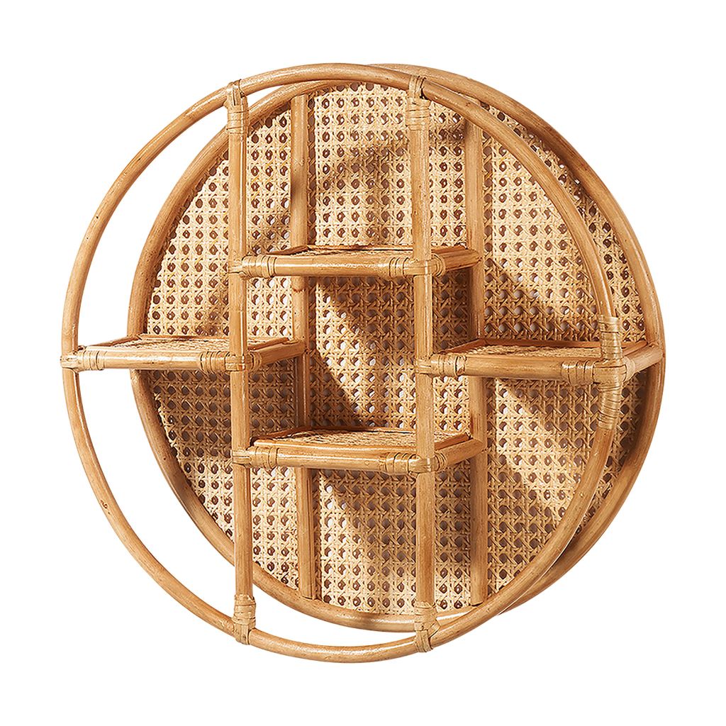 Kobolo Wandregal rund 60cm aus Rattan, Wiener Geflecht & Produktbild