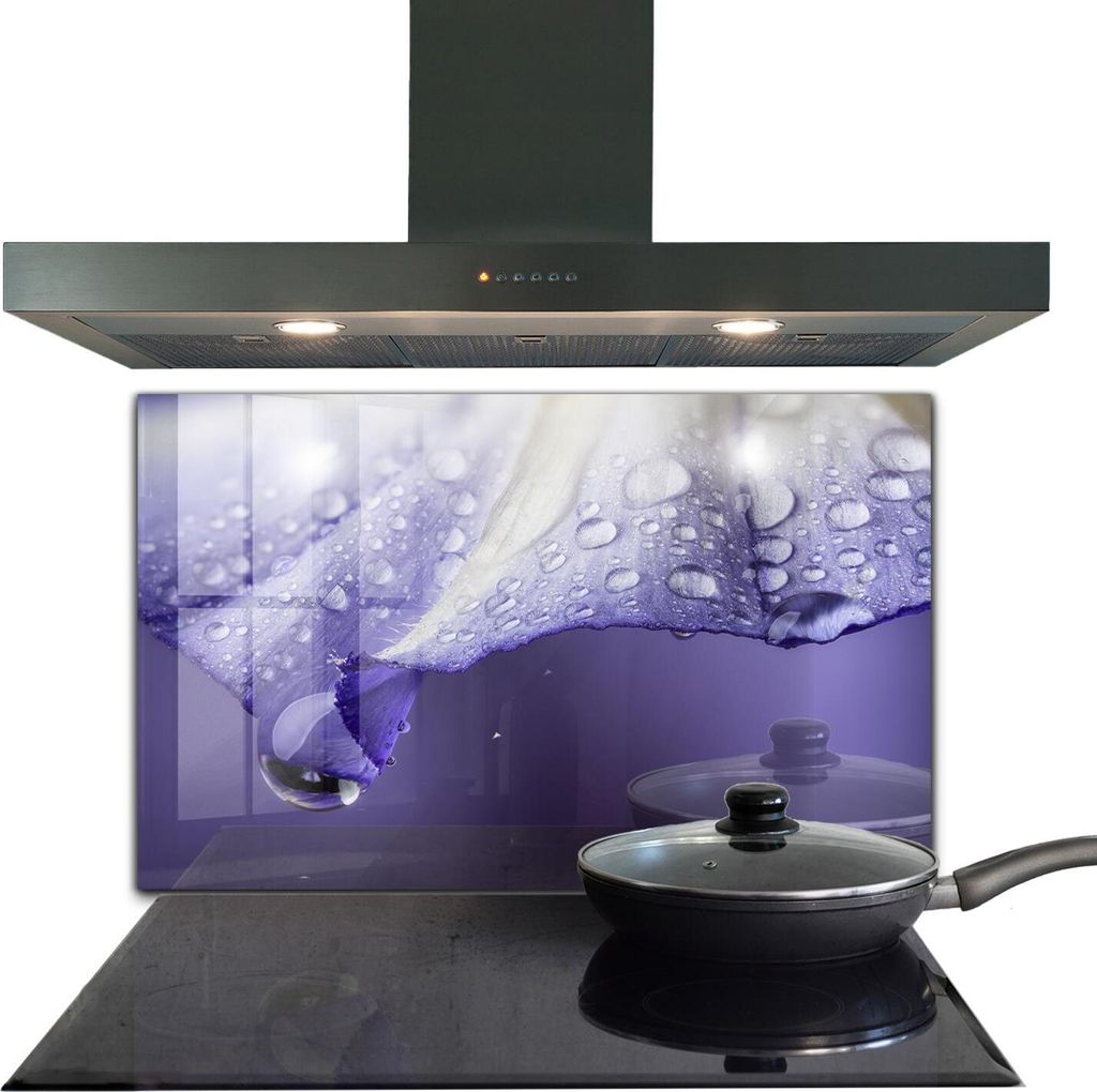 Spritzschutz aus Glas Küchenrückwand - Wandschutz für Herd und Spüle - 100x70 cm - Blütenblatt einer violetten Blume