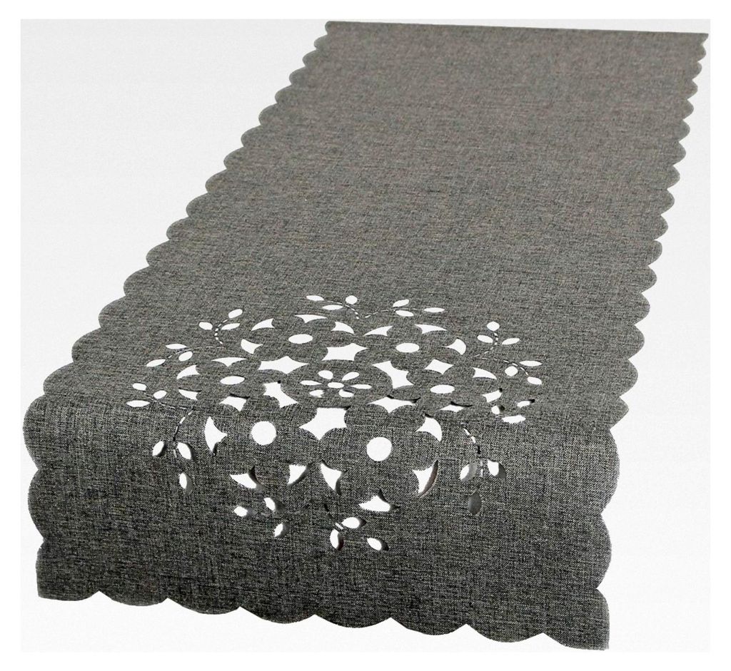 Tischläufer Bella, 40x140 cm, grau, moderner Tischläufer mit Lasercut
