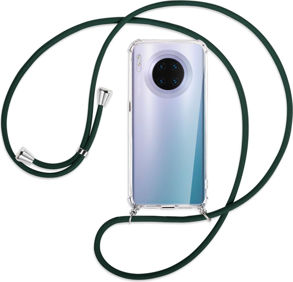 Handykette Backcover-Schutzhülle mit Band (Metall silberfarben) für Huawei Mate 30 Pro - dunkelgrün