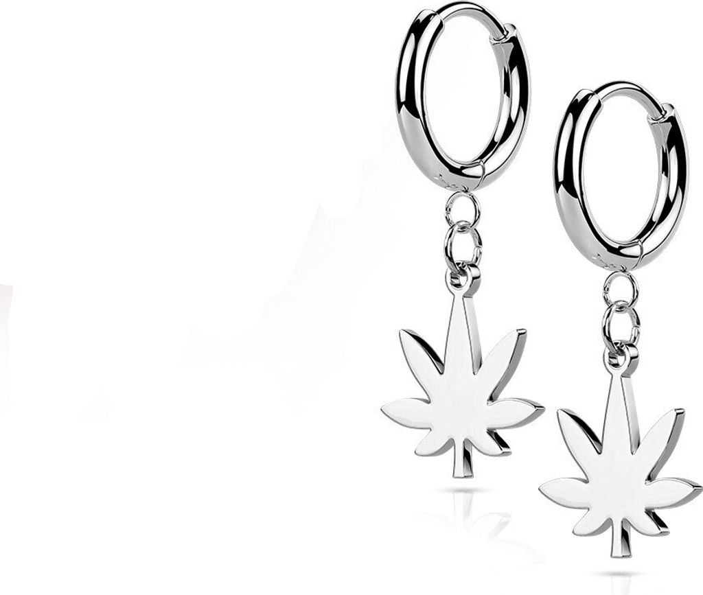 Creolen mit Anhänger Hanf Blatt Silber aus Edelstahl Uni