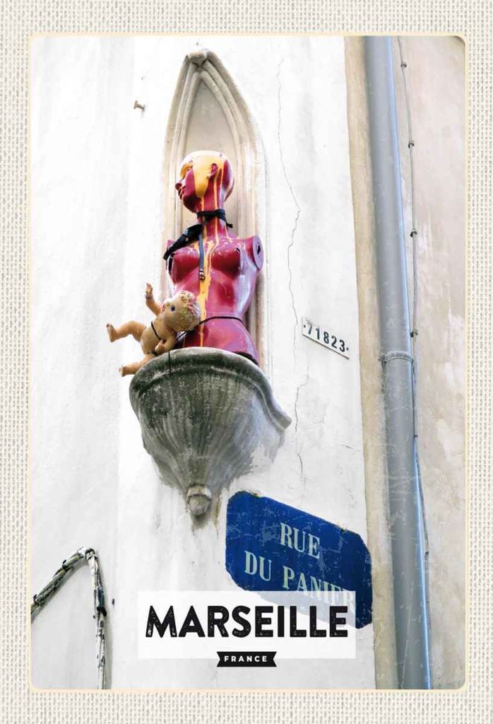 vianmo Holzschild 30x20 cm Marseille France rue du panier Bildmotiv Reisemotiv Abenteuer Reisen