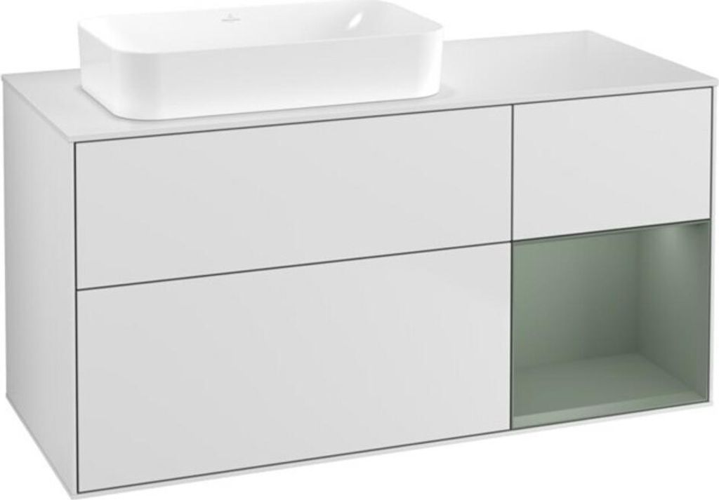 V&B Waschtischunterschrank Finion 120x60 cm, Reg re Oli. m Lac, wh. m Lac