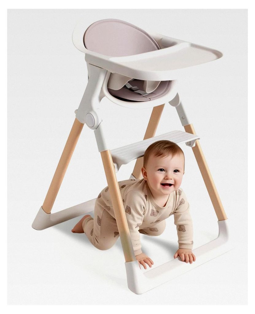 Hochstuhl für Babys und Kleinkinder (ab 6 Monaten) – Verstellbares, klappbares Design mit Salbeigrünem Sitzkissen und Sicherheitsgurt