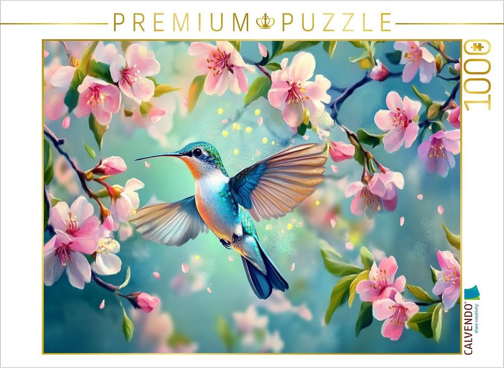 CALVENDO Puzzle Farben der Freiheit - Kolibri im Frühling | 1000 Teile Lege-Größe 64x48cm Foto-Puzzle für glückliche Stunden