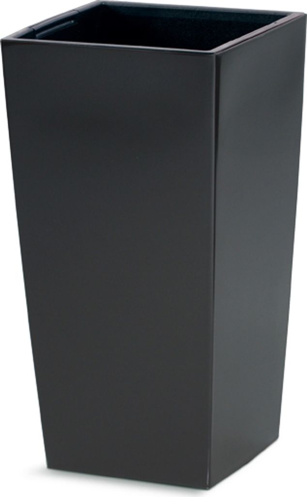 A tall, black, square planter.