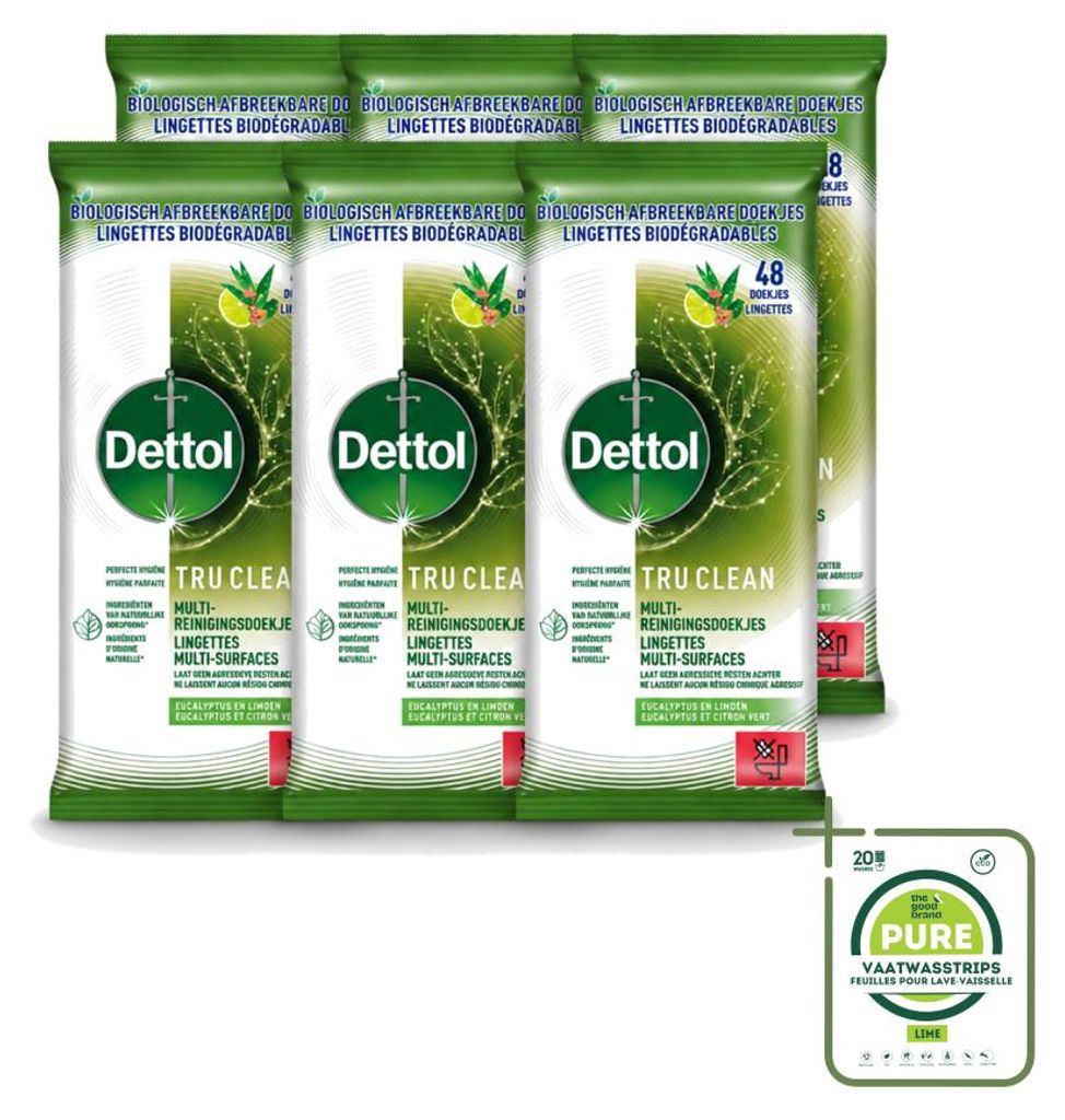6 x Dettol Tru Clean multifunctionele reinigingsdoekjes - Productafbeelding 